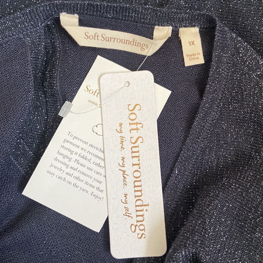 NWT Soft Surroundings Eudora Woven Cold Shoulder Twinkle Sweater in Navy size 1X - Picture 8 of 10